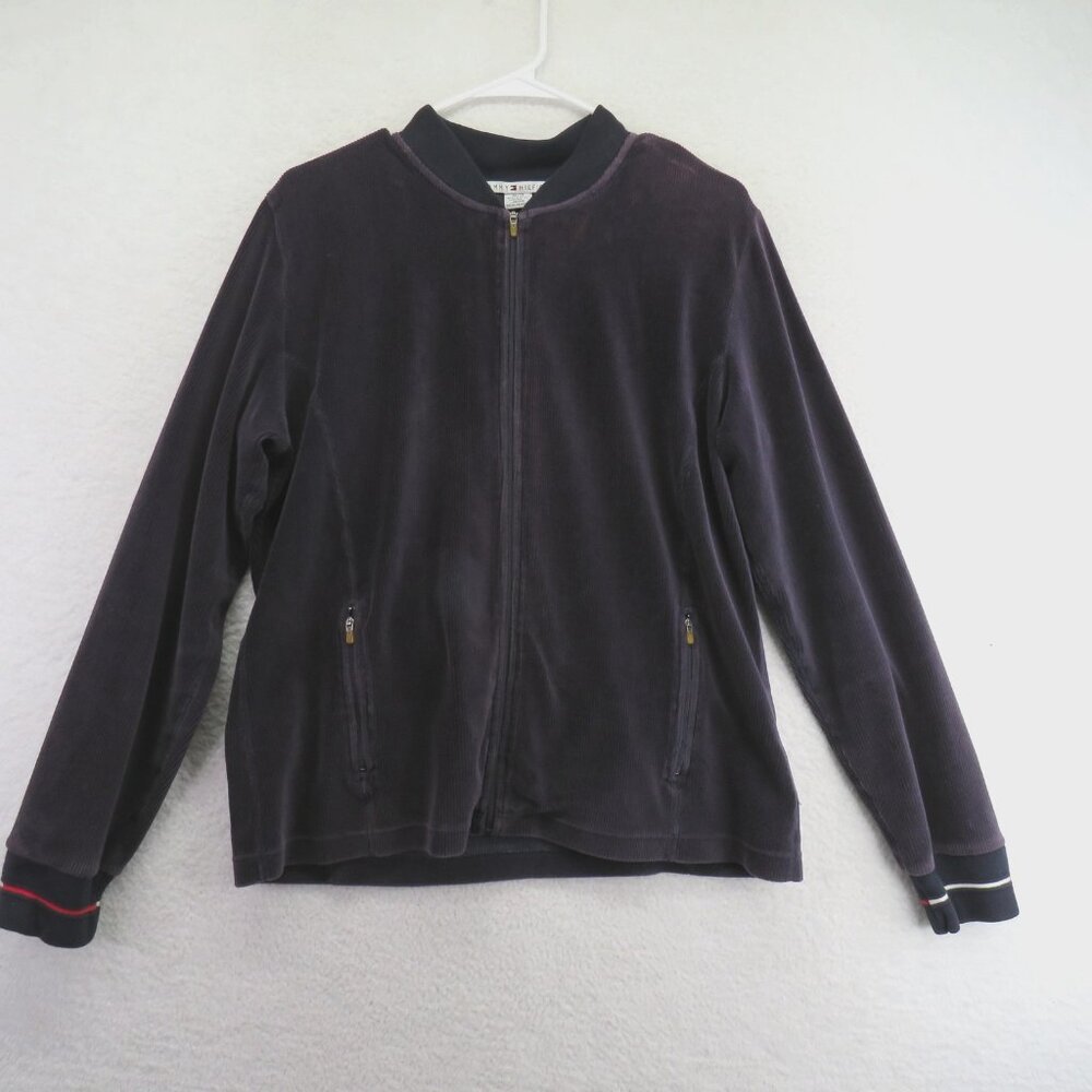 Tommy Hilfiger Jacket Womens Extra Large Navy Corduroy Bomber Full‎ Zip Pockets